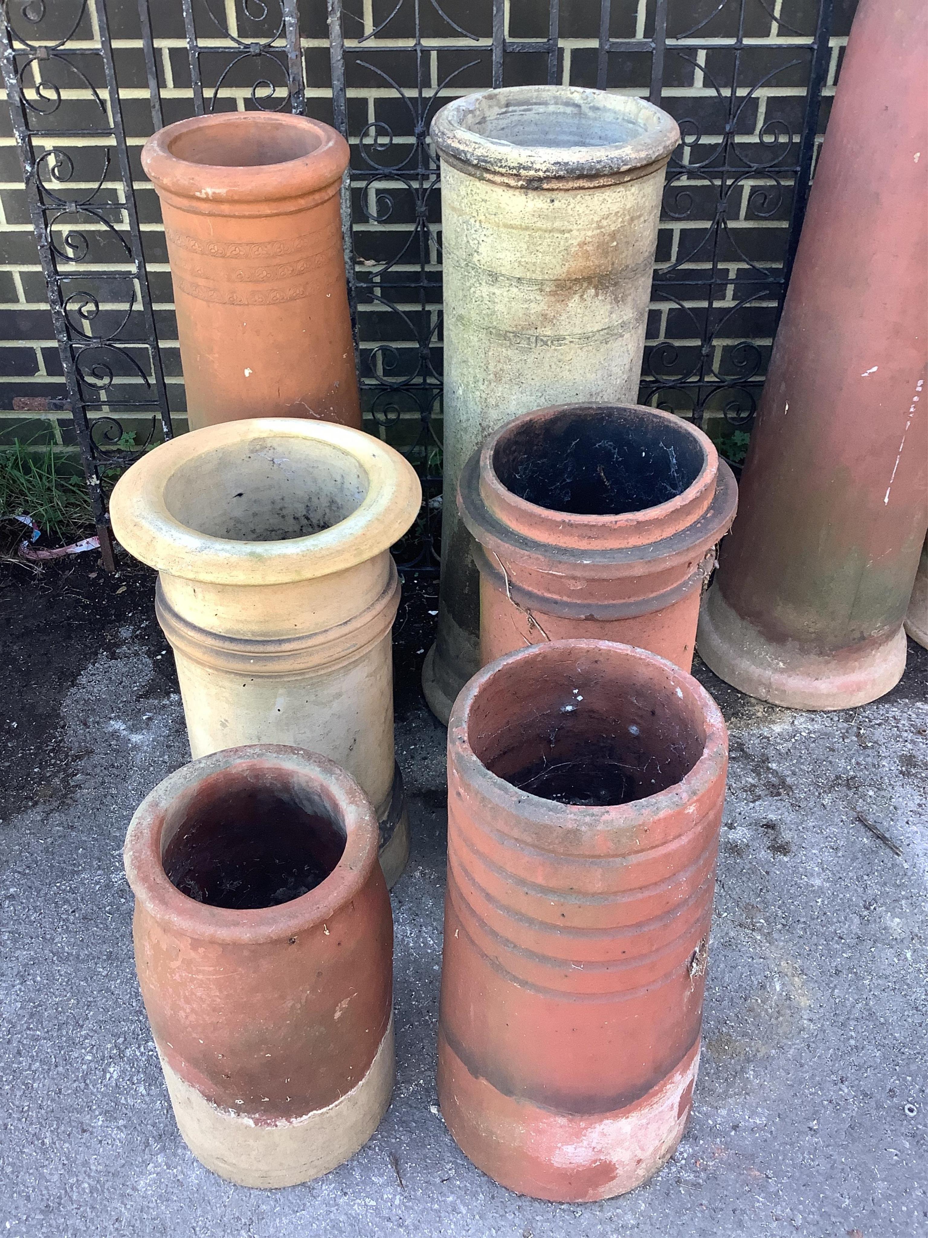 Six various chimney pots, largest height 93cm. Condition - fair